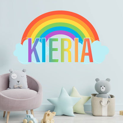 Rainbow Wall Sticker - Pastel Rainbow With Clouds Personalised Name Wall Art