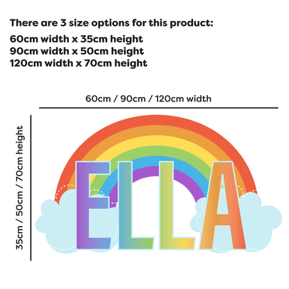 Rainbow Wall Sticker - Pastel Rainbow With Clouds Personalised Name Wall Art