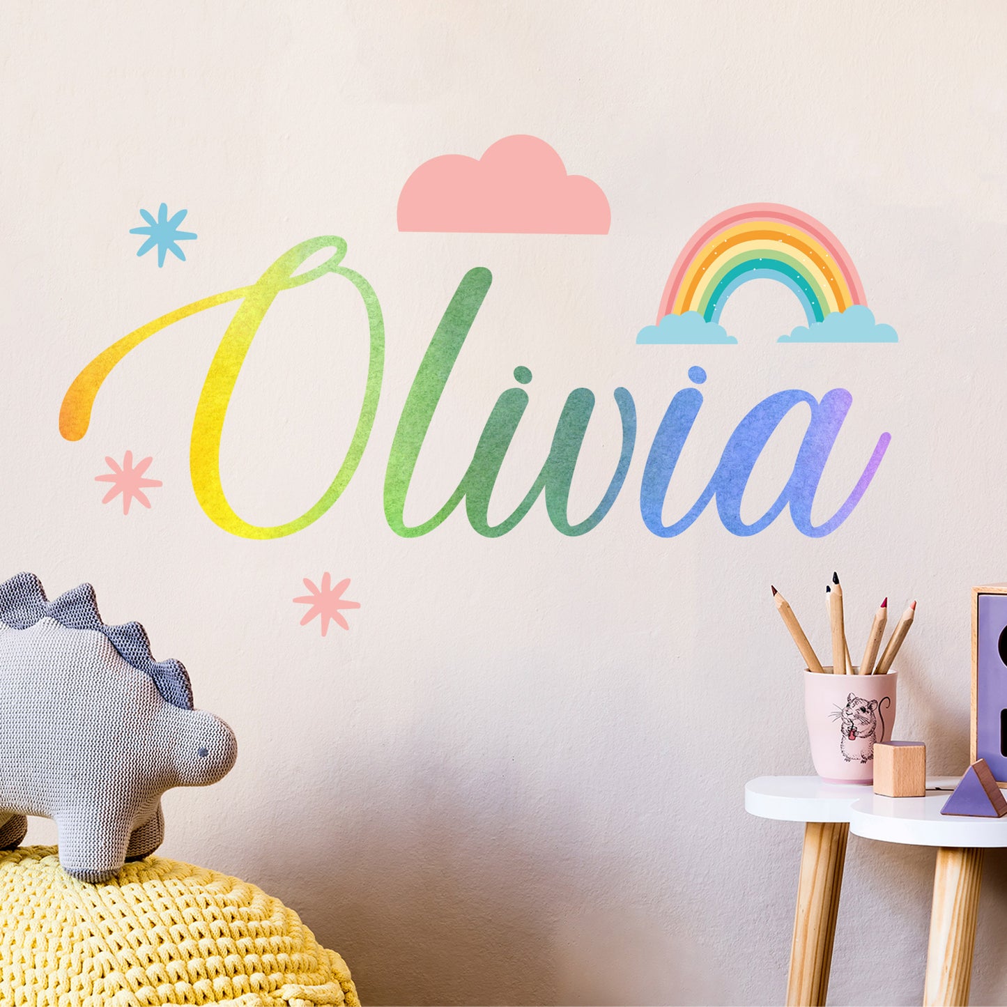 Rainbow Wall Sticker - Pastel Watercolour Personalised Name Wall Art