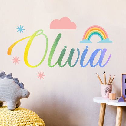 Rainbow Wall Sticker - Pastel Watercolour Personalised Name Wall Art