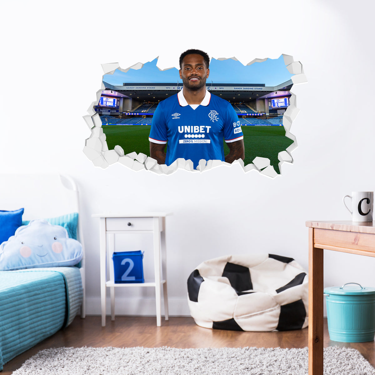 Danilo Rangers Poster Rangers F.C Danilo 25/26 Broken Wall Sticker – www.themed.co.uk