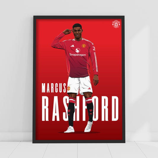 Manchester United FC Print - Marcus Rashford 24/25 Illustration Player Poster Football Wall Art