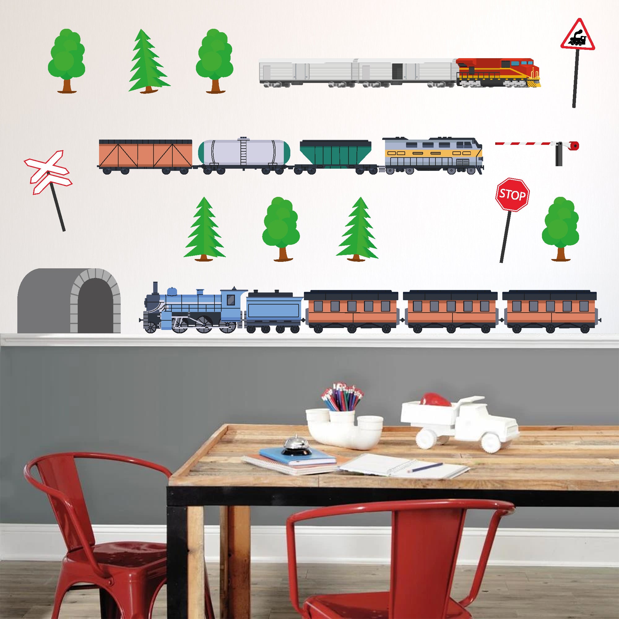 Train Wall Sticker - Set Of Trains Decal Wall Art – www.themed.co.uk