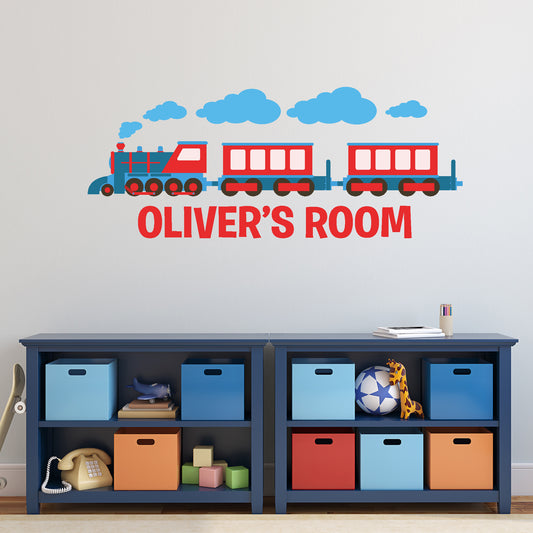 Train Wall Sticker - Blue And Red Train Decal Wall Art