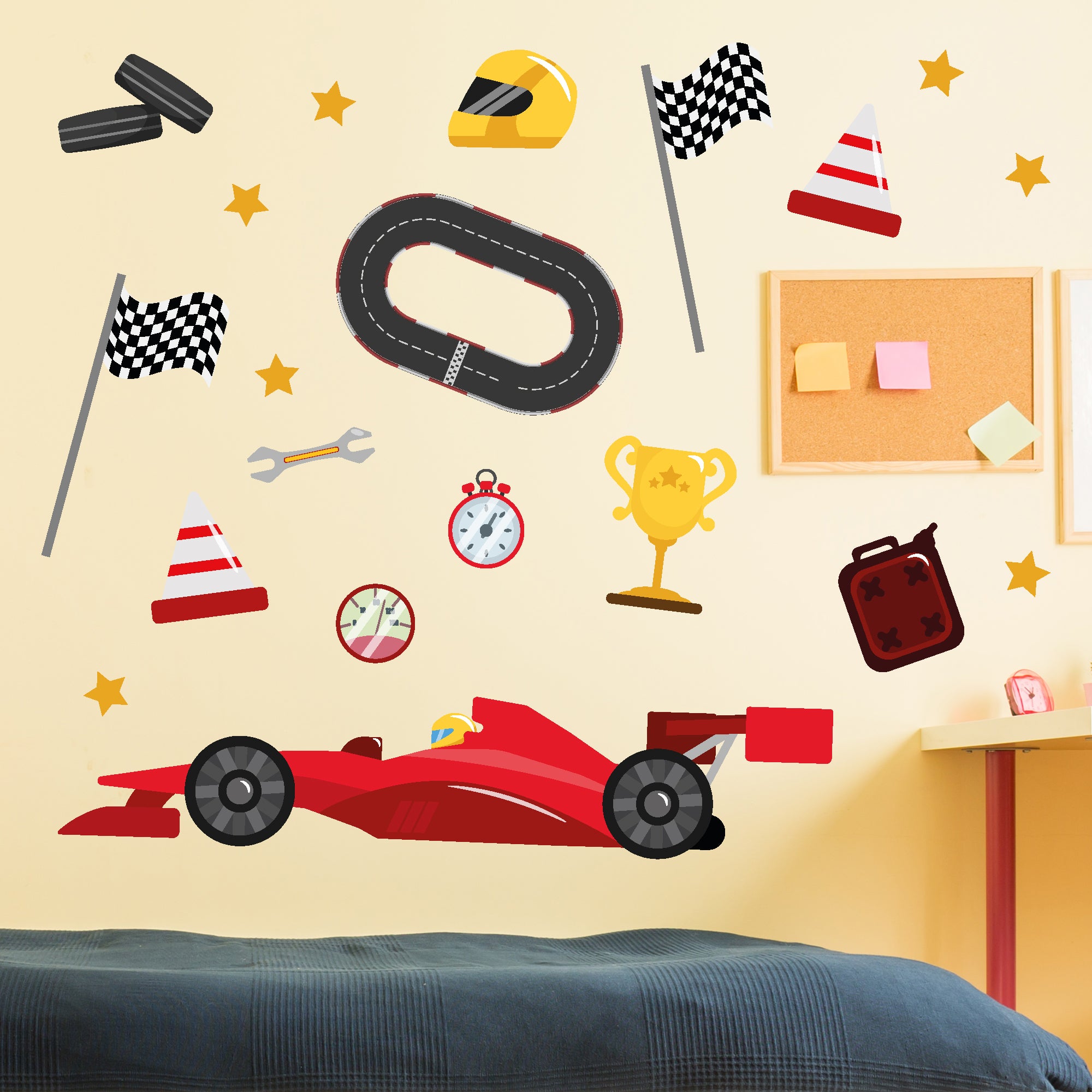 Wall Paper Sticker Racing Car Wall Sticker - Red Sports Car Racing Icons Decal Set – www.themed.co.uk