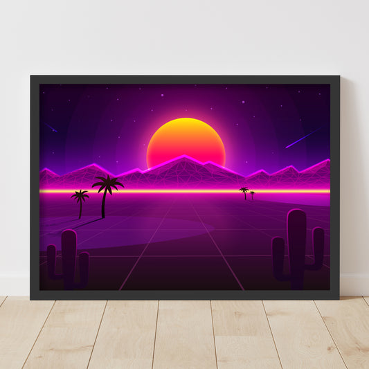 Pink Print - Retro Pink Mountain Sunset Poster Wall Art