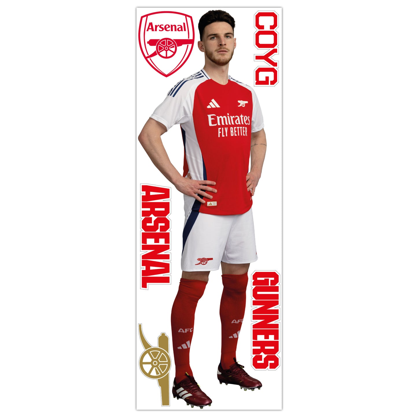 Arsenal FC - Declan Rice 24/25 Player Wall Sticker + Gunners Decal Set
