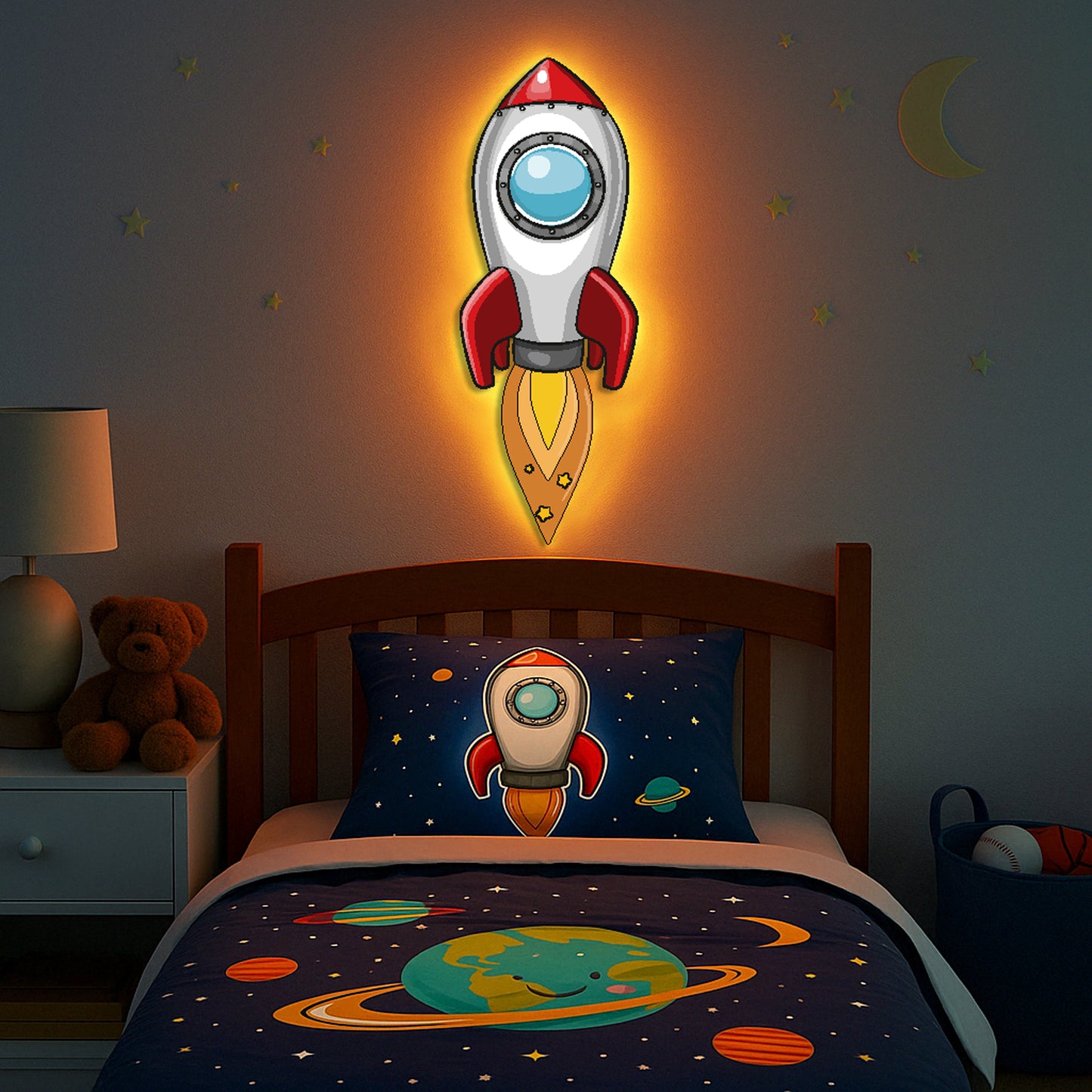 Rocket With Flames LED Backlit Wallpop