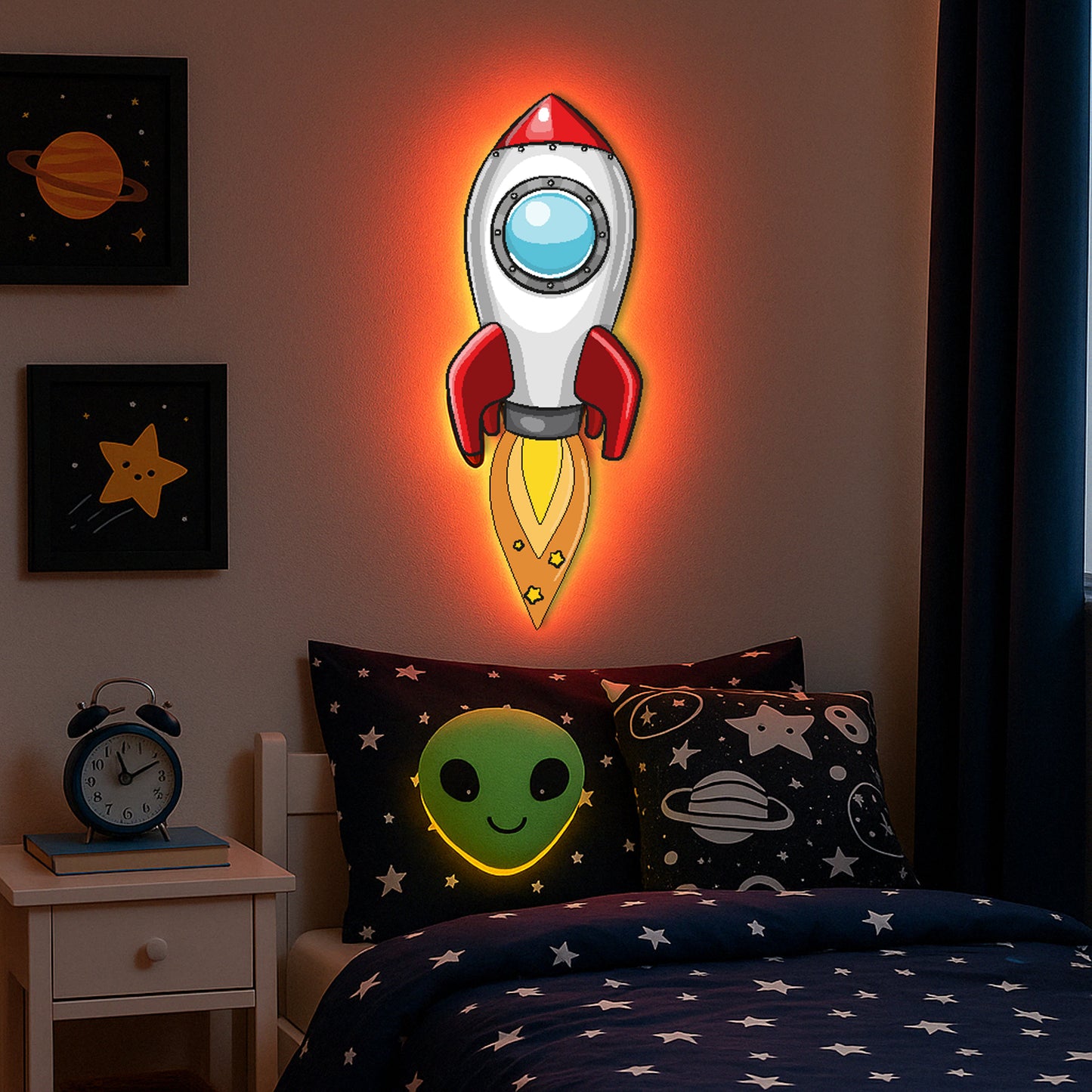 Rocket With Flames LED Backlit Wallpop