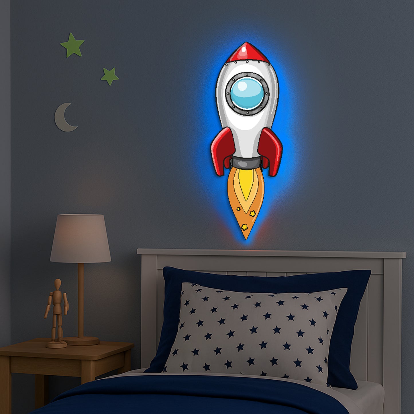 Rocket With Flames LED Backlit Wallpop