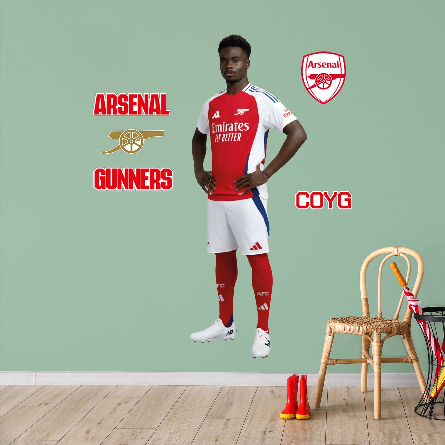 Arsenal FC - Bukayo Saka 24/25 Player Wall Sticker + Gunners Decal Set