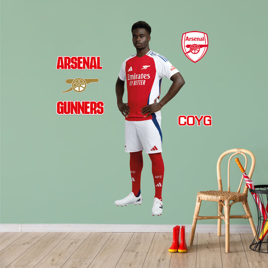 Arsenal FC - Bukayo Saka 24/25 Player Wall Sticker + Gunners Decal Set