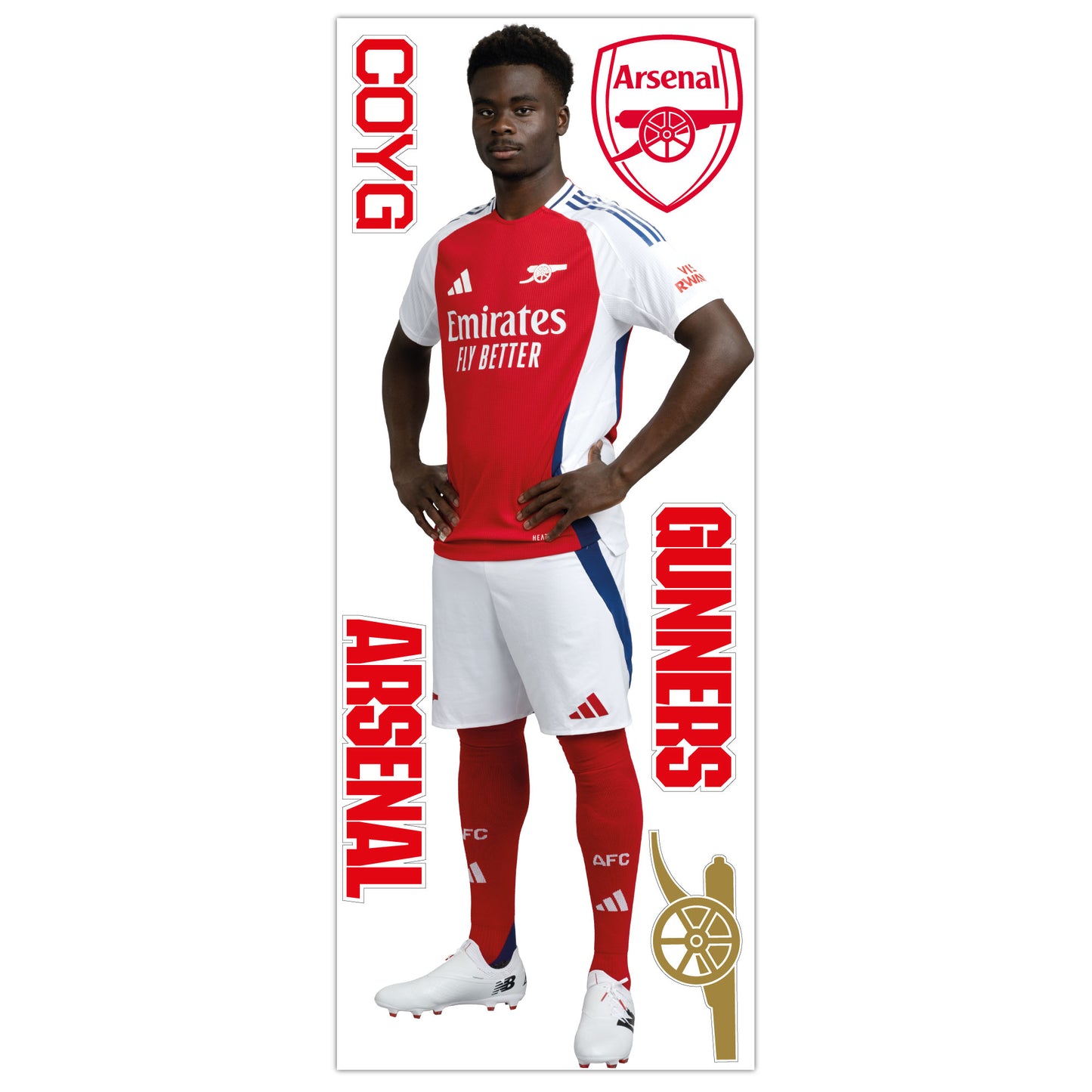 Arsenal FC - Bukayo Saka 24/25 Player Wall Sticker + Gunners Decal Set