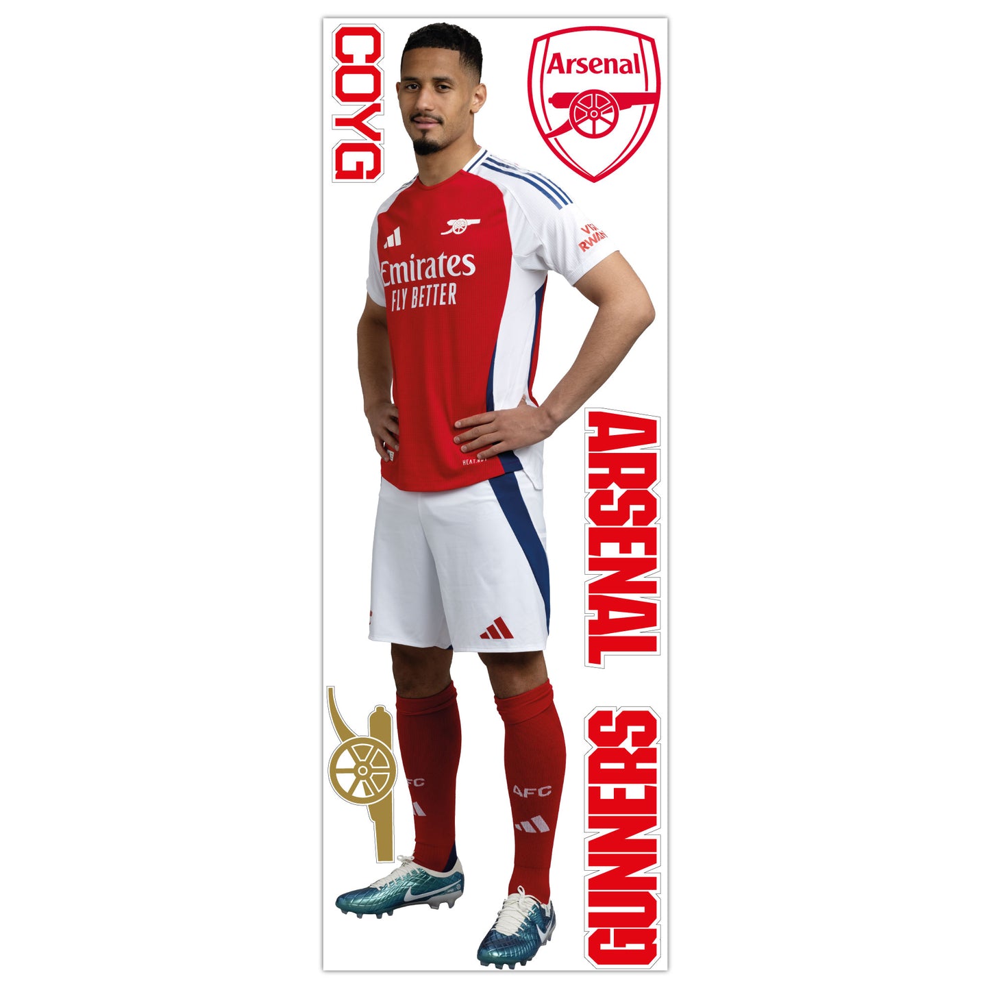 Arsenal FC - Saliba 24/25 Player Wall Sticker + Gunners Decal Set