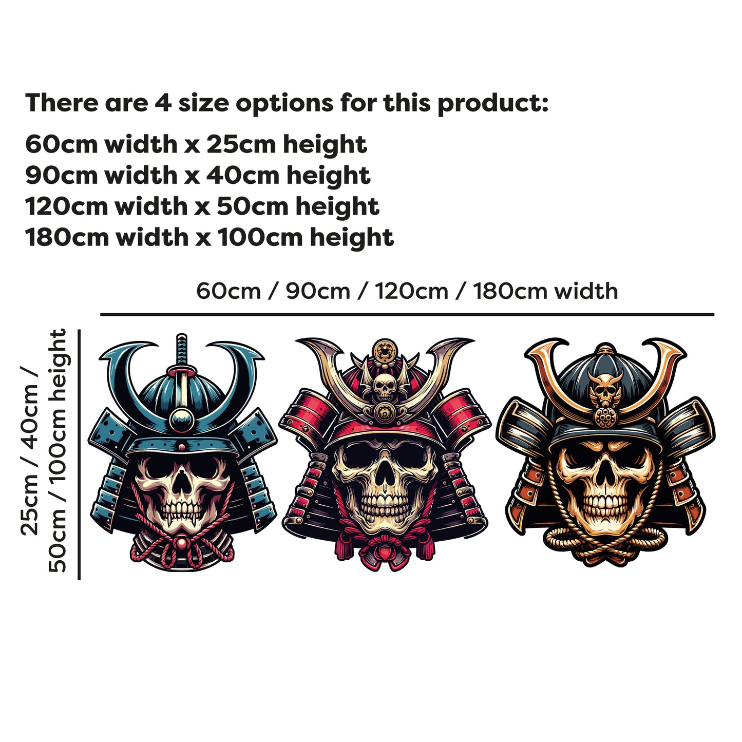 Samurai Wall Sticker - Samurai Warrior Skull Heads Set Decal Wall Art