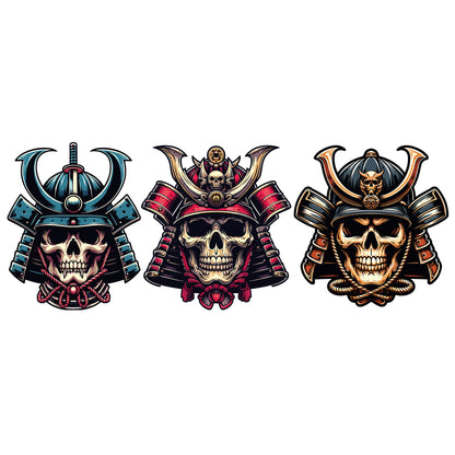 Samurai Wall Sticker - Samurai Warrior Skull Heads Set Decal Wall Art