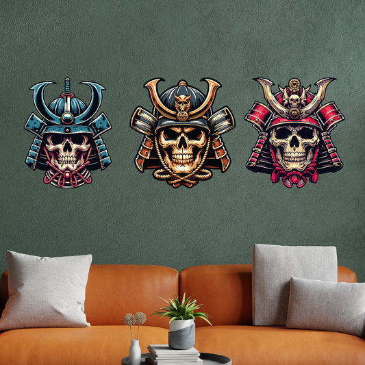 Samurai Wall Sticker - Samurai Warrior Skull Heads Set Decal Wall Art