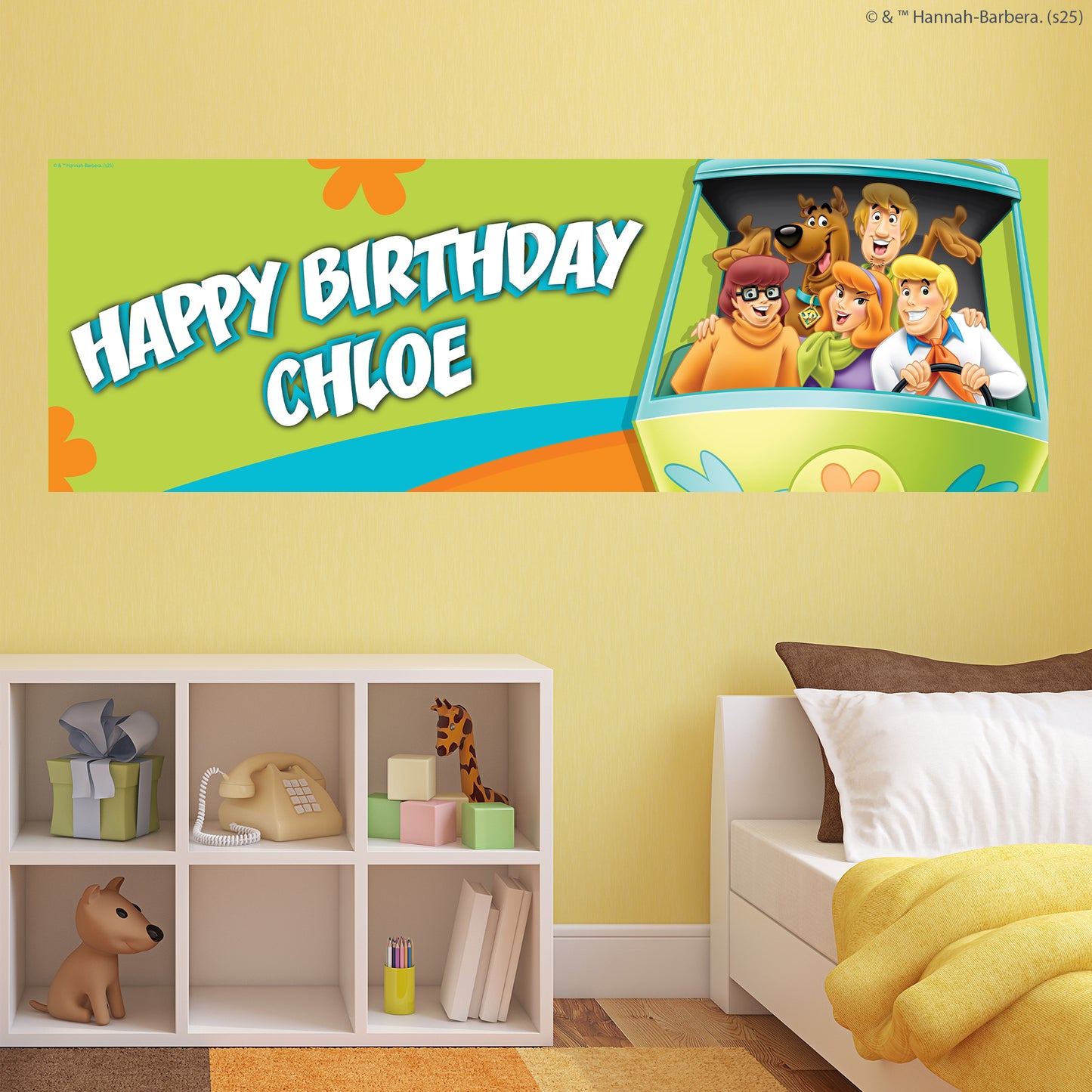 Scooby-Doo Birthday - Gang In The Mystery Machine Personalised Name Banner Wall Sticker
