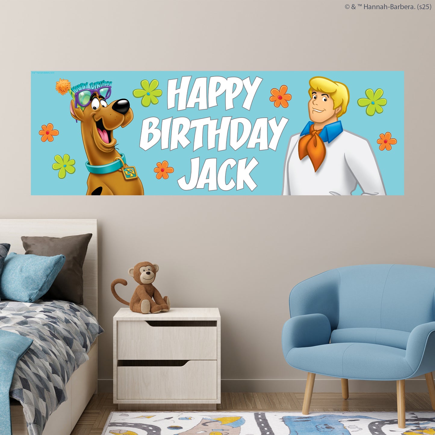 Scooby-Doo Birthday - Scooby Doo And Fred Personalised Name Banner Wall Sticker