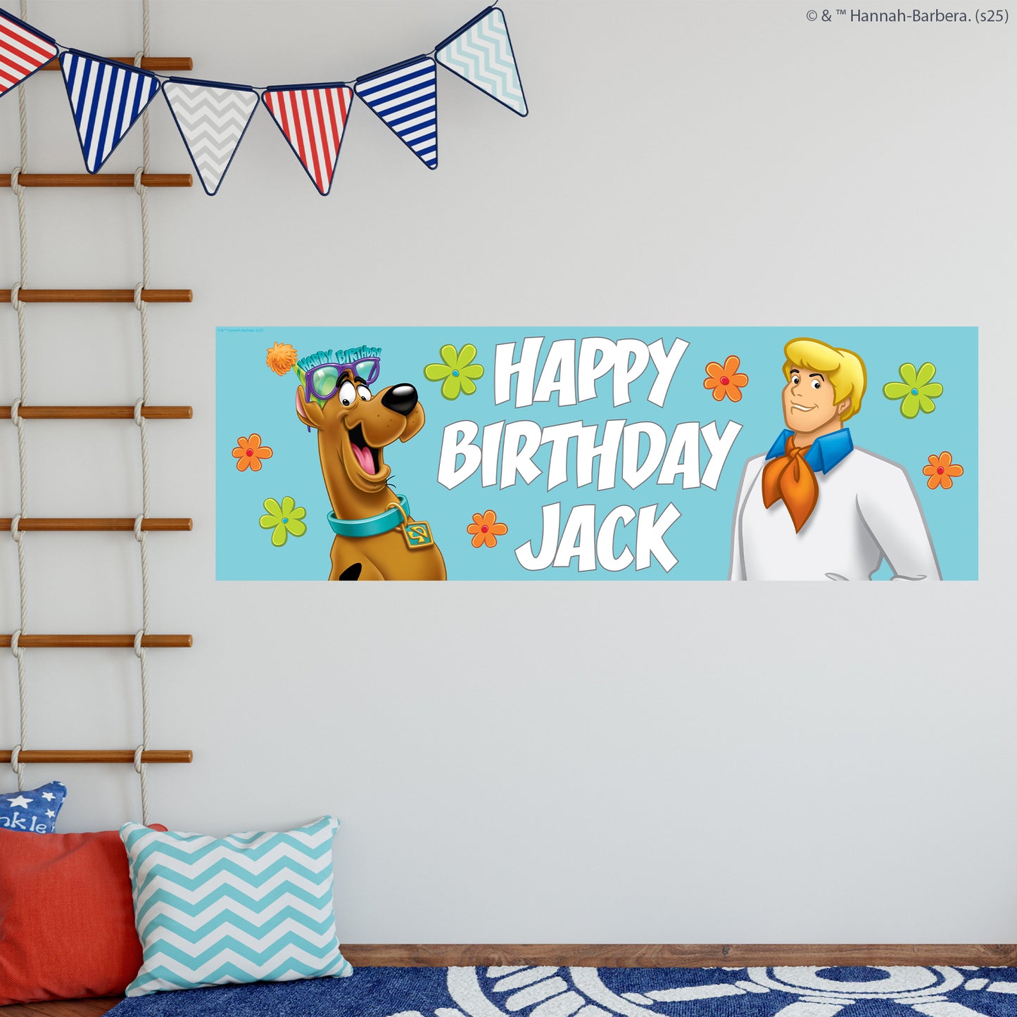 Scooby-Doo Birthday - Scooby Doo And Fred Personalised Name Banner Wall Sticker