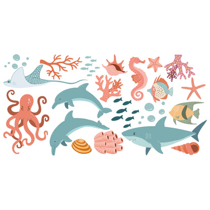 Watercolour Animals Wall Sticker - Sealife Set Decal Wall Art