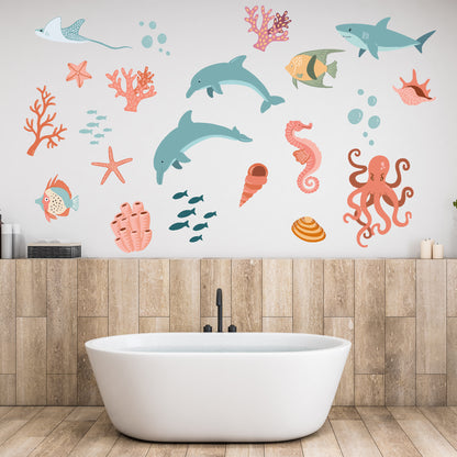 Watercolour Animals Wall Sticker - Sealife Set Decal Wall Art