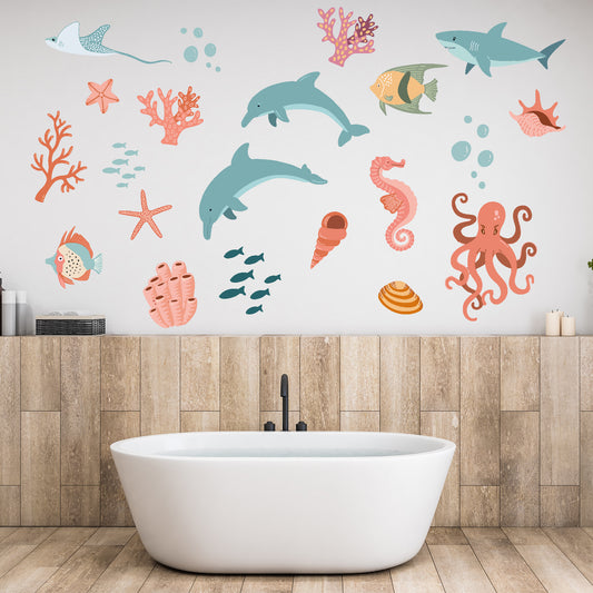 Watercolour Animals Wall Sticker - Sealife Set Decal Wall Art