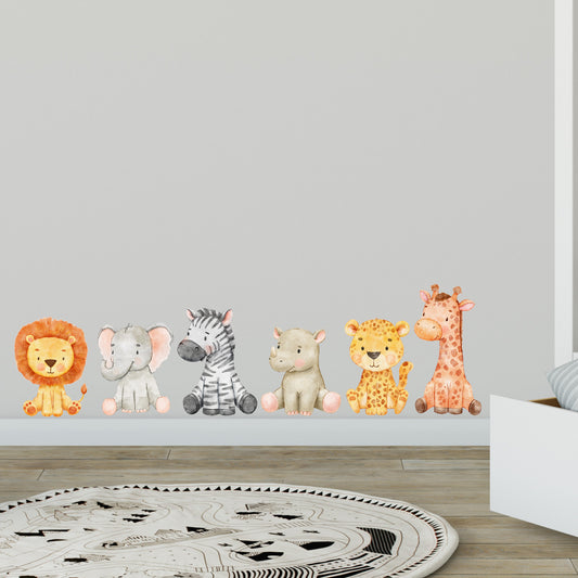 Watercolour Jungle Animal Wall Sticker - Set of 6 Jungle Animals Decal Wall Art