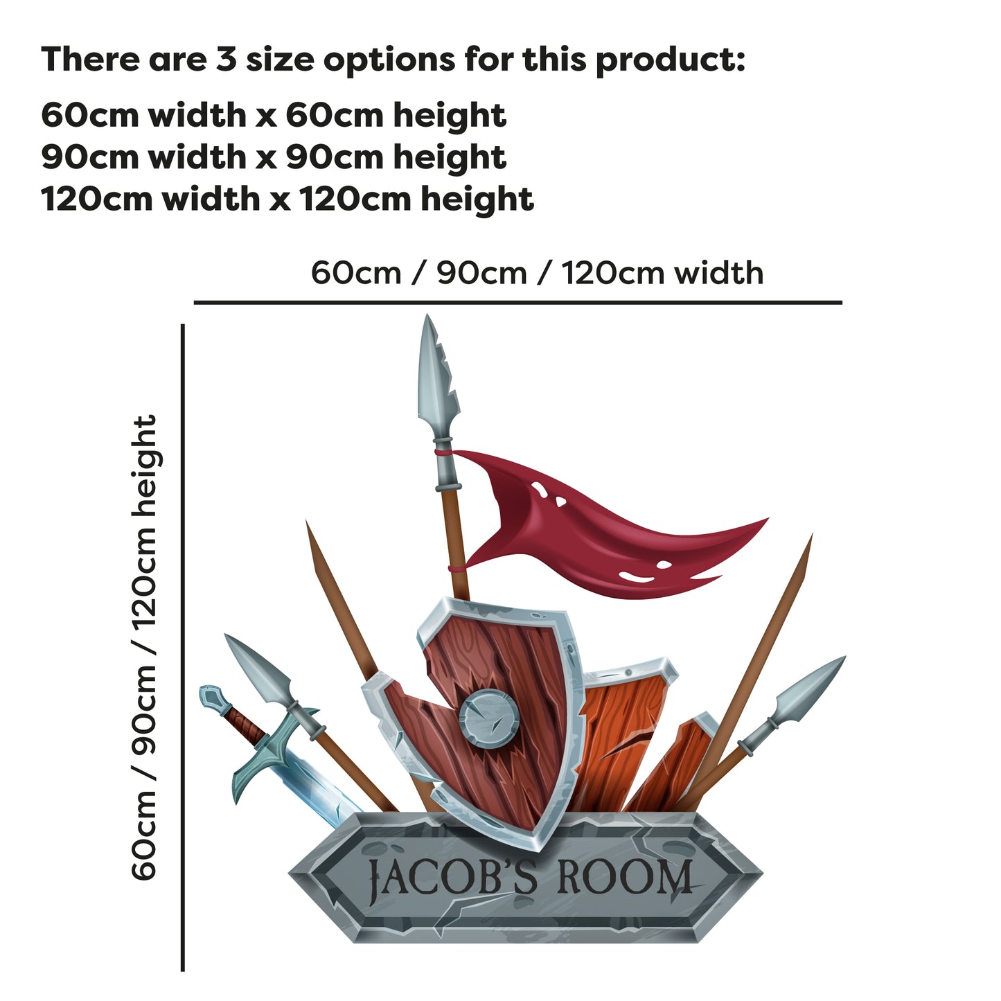 Medieval Wall Sticker - Shield And Spears Personalised Decal Wall Art