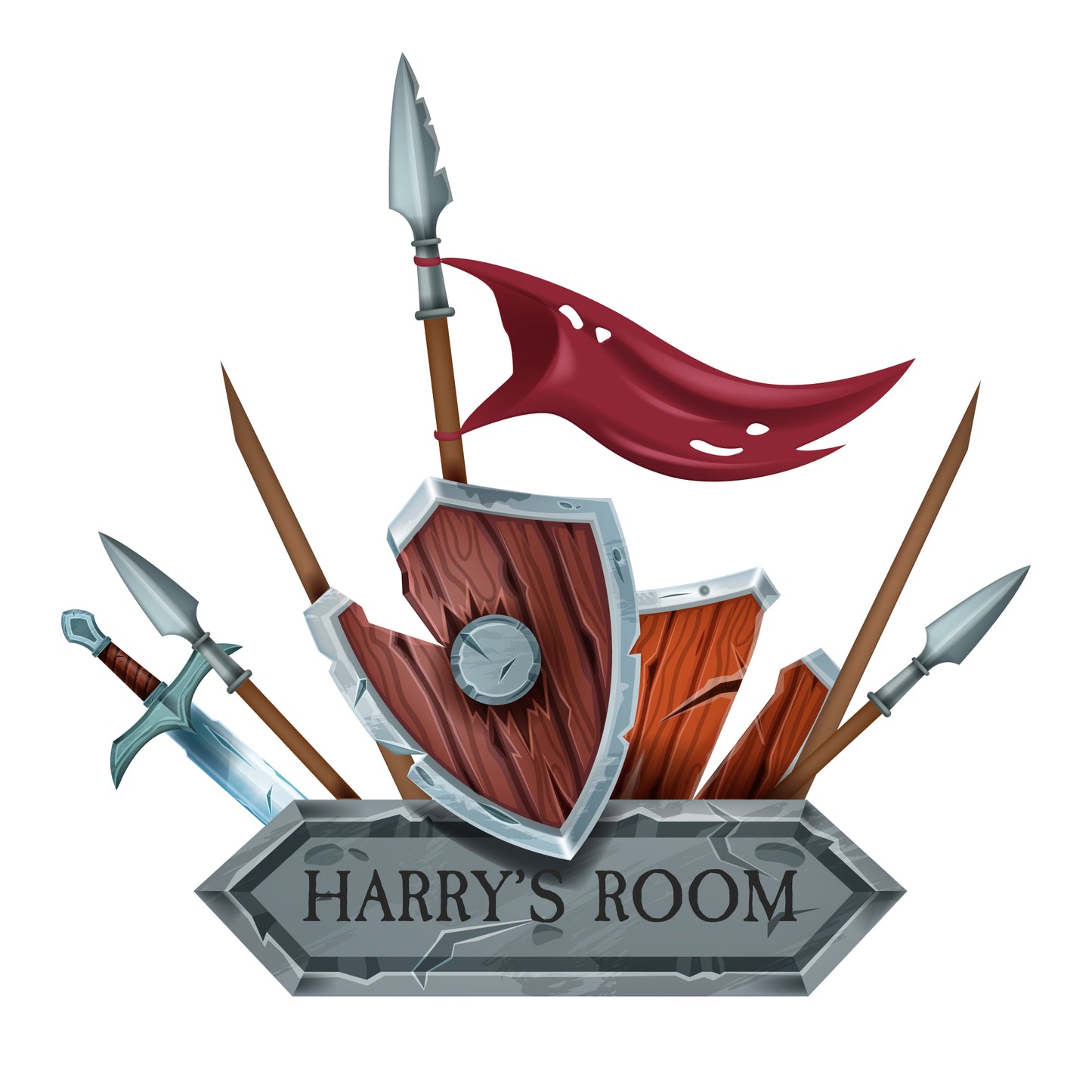 Medieval Wall Sticker - Shield And Spears Personalised Decal Wall Art