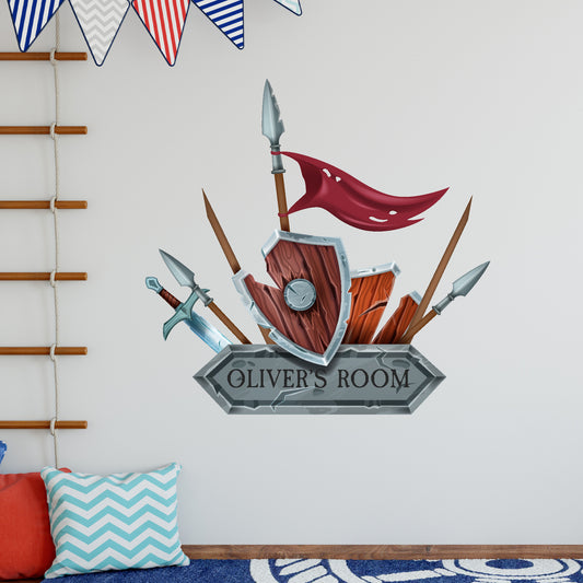 Medieval Wall Sticker - Shield And Spears Personalised Decal Wall Art