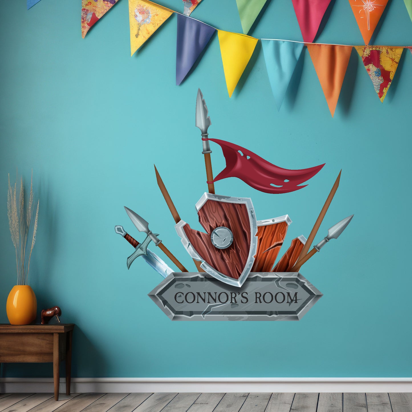 Medieval Wall Sticker - Shield And Spears Personalised Decal Wall Art