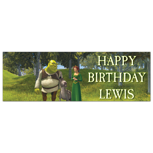 Shrek Birthday - Shrek Donkey And Fiona Personalised Name Banner Wall Sticker