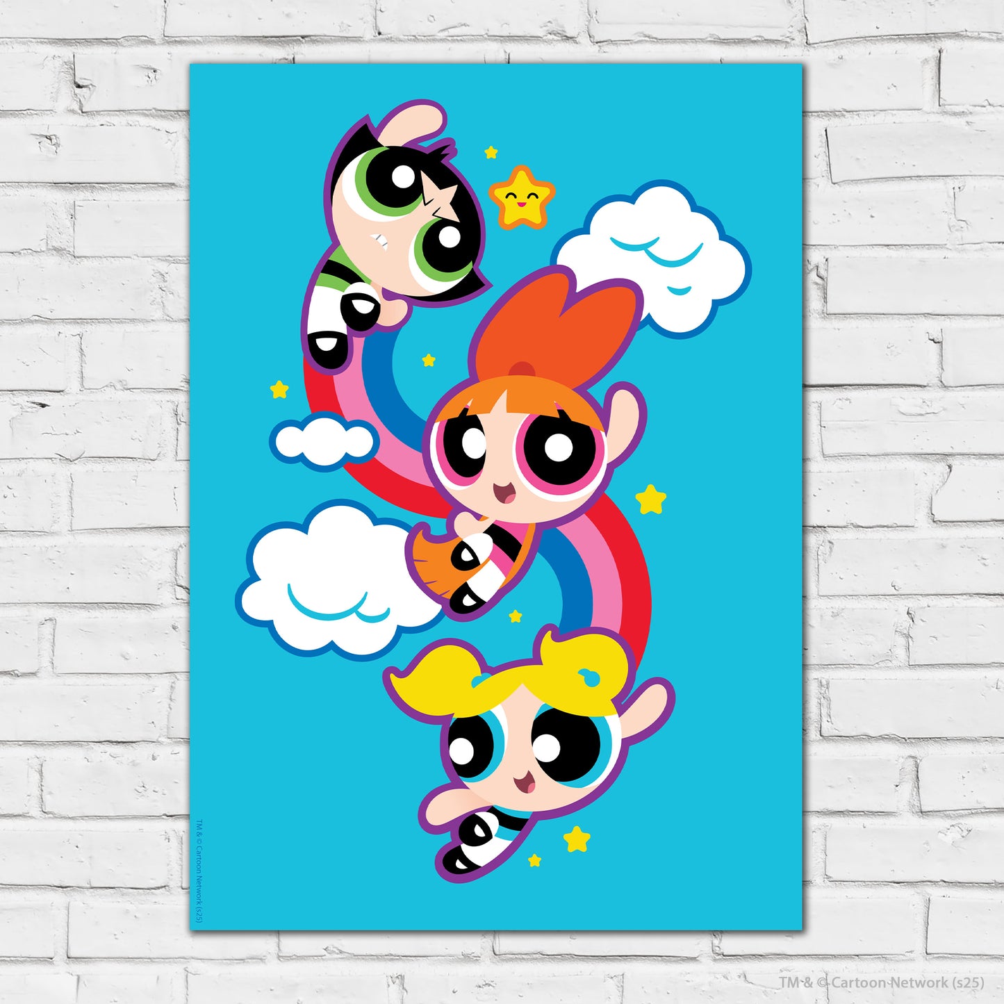Powerpuff Girls Print  –  Sisters With Clouds Poster Superhero Wall Art