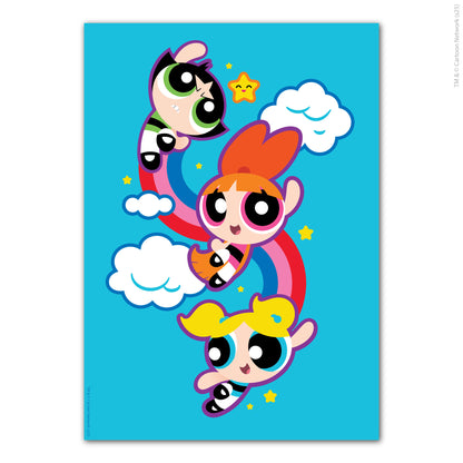 Powerpuff Girls Print  –  Sisters With Clouds Poster Superhero Wall Art