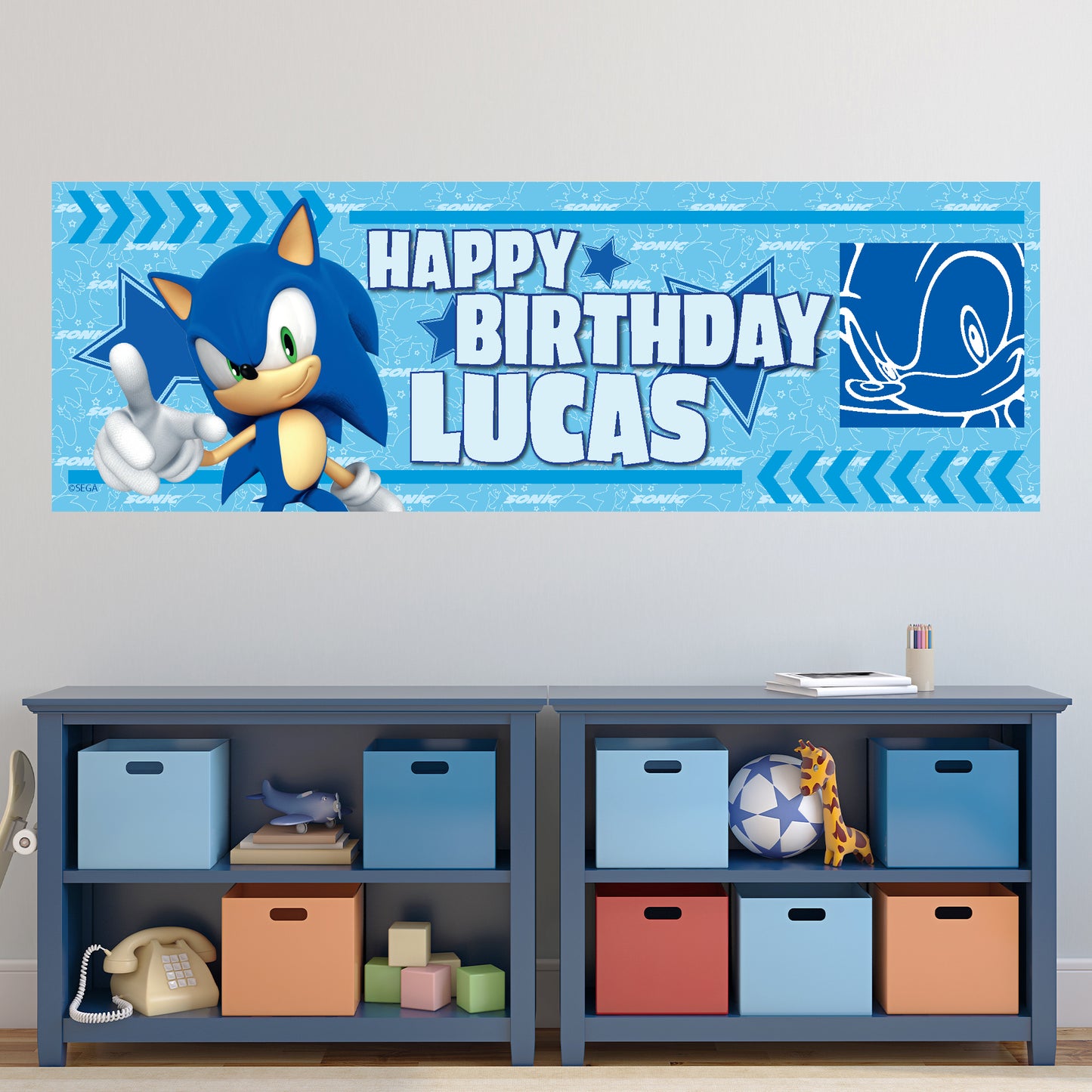Sonic The Hedgehog Birthday - Sonic Stars Personalised Banner Wall Sticker