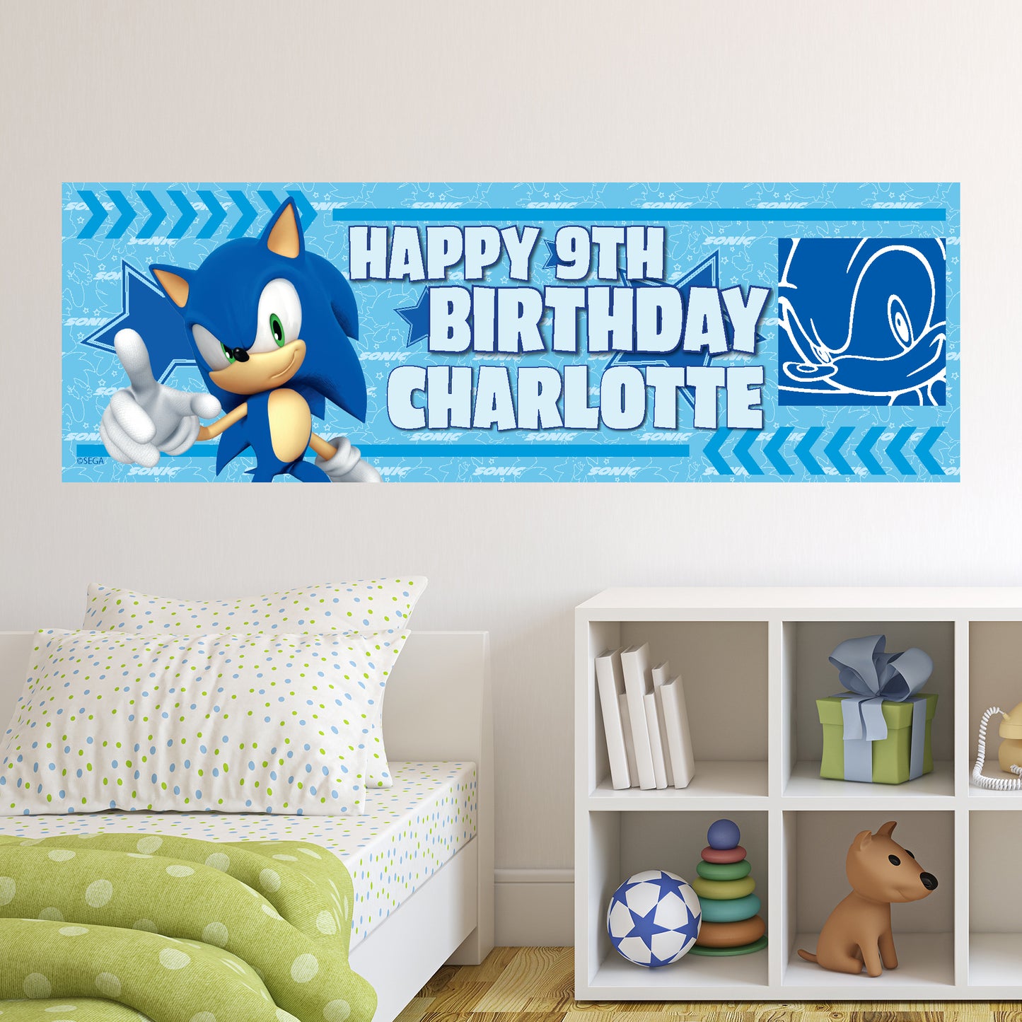 Sonic The Hedgehog Birthday - Sonic Stars Personalised Banner Wall Sticker