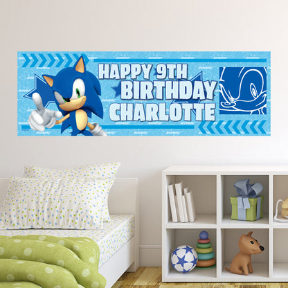 Sonic The Hedgehog Birthday - Sonic Stars Personalised Banner Wall Sticker