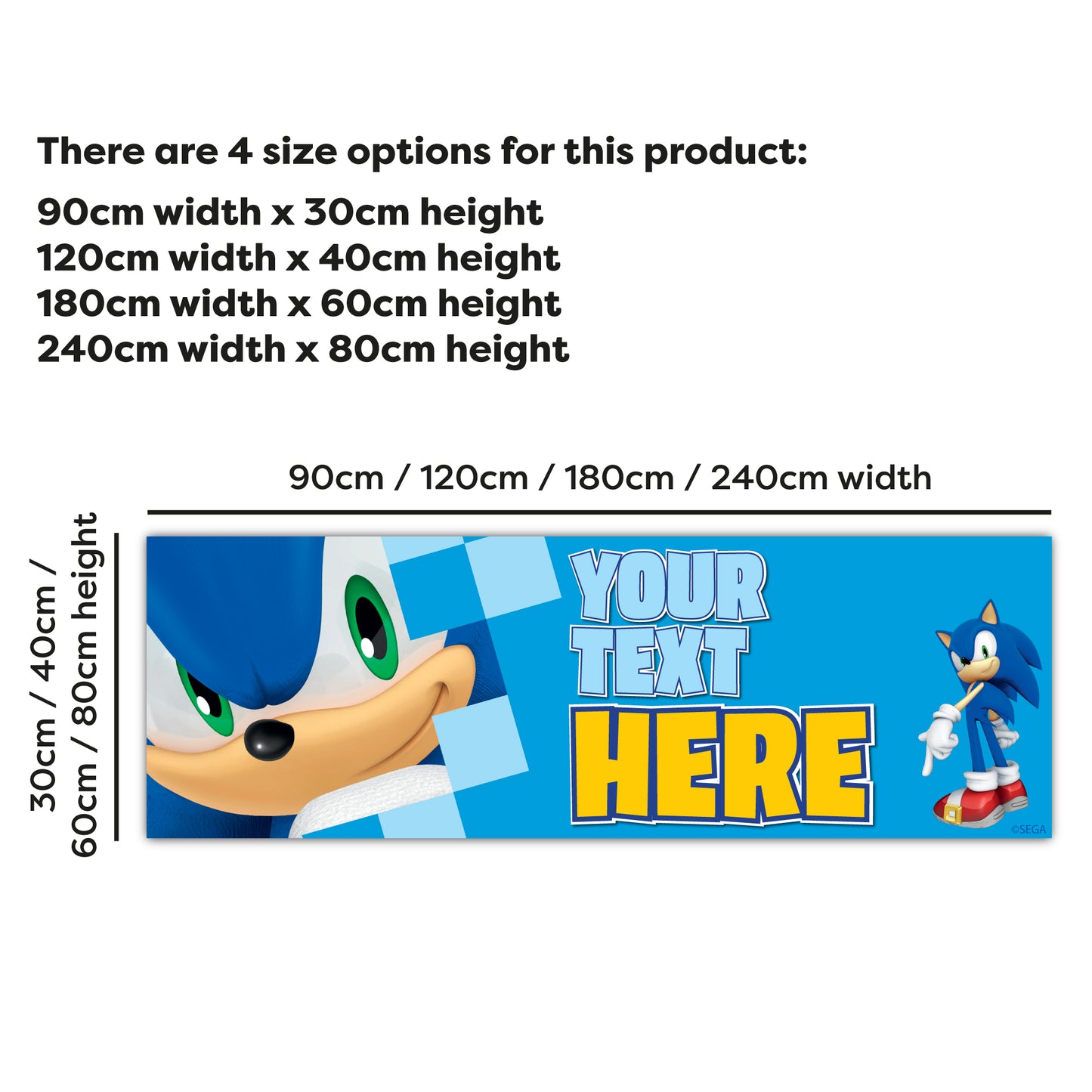 Sonic The Hedgehog Birthday - Sonic Close Up Face Personalised Banner Wall Sticker