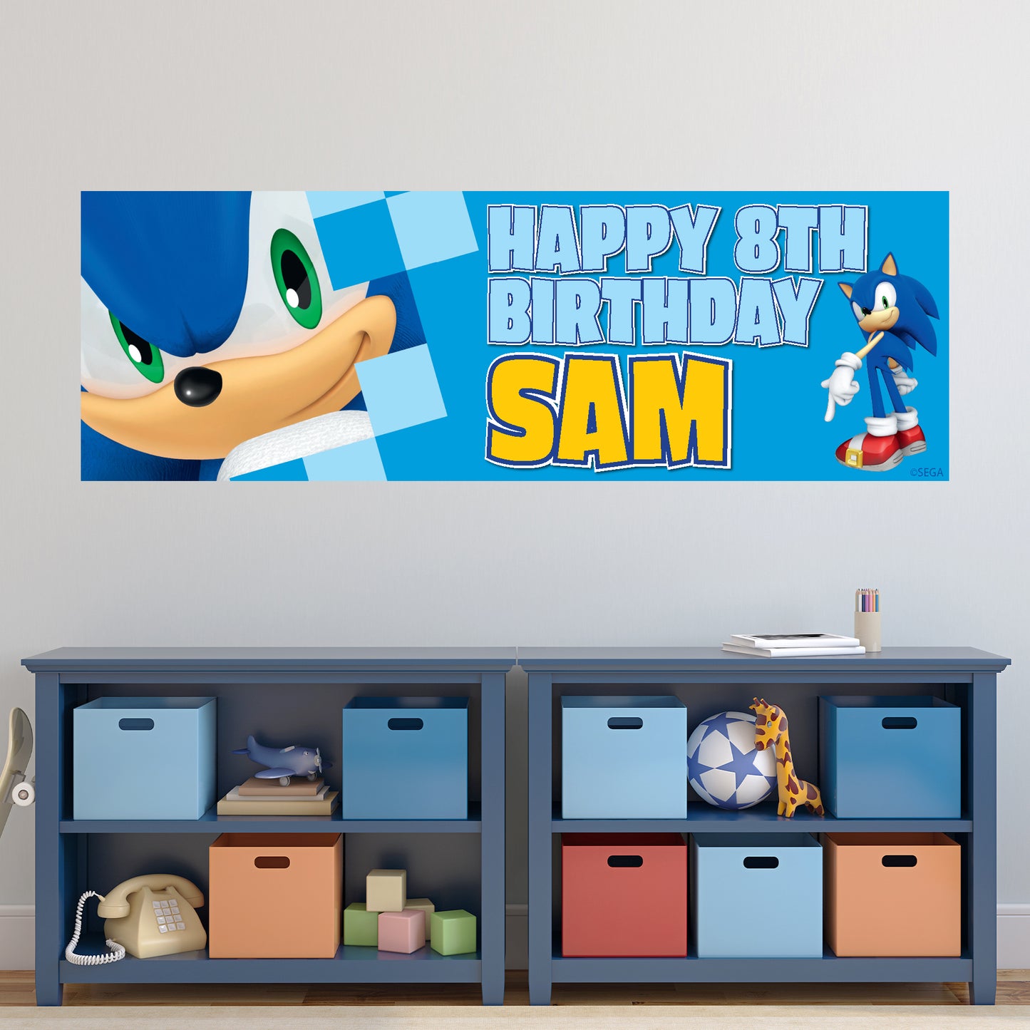 Sonic The Hedgehog Birthday - Sonic Close Up Face Personalised Banner Wall Sticker
