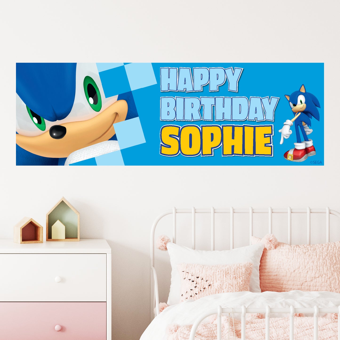 Sonic The Hedgehog Birthday - Sonic Close Up Face Personalised Banner Wall Sticker