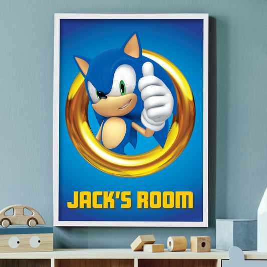 Sonic The Hedgehog Print - Sonic Gold Ring Thumbs Up Personalised Poster Wall Art
