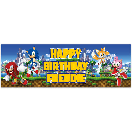 Sonic The Hedgehog Birthday - Green Hill Group Personalised Banner Wall Sticker