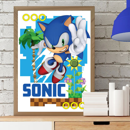 Sonic The Hedgehog Print -Sonic Green Hill Zone Graphic Poster Wall Art