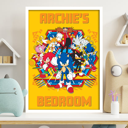 Sonic The Hedgehog Print - Sonic Group Hexagon Personalised Poster Wall Art