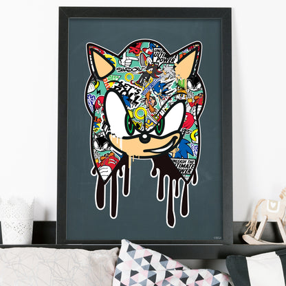 Sonic The Hedgehog Print - Sonic Head Dripping Graffiti Poster Wall Art