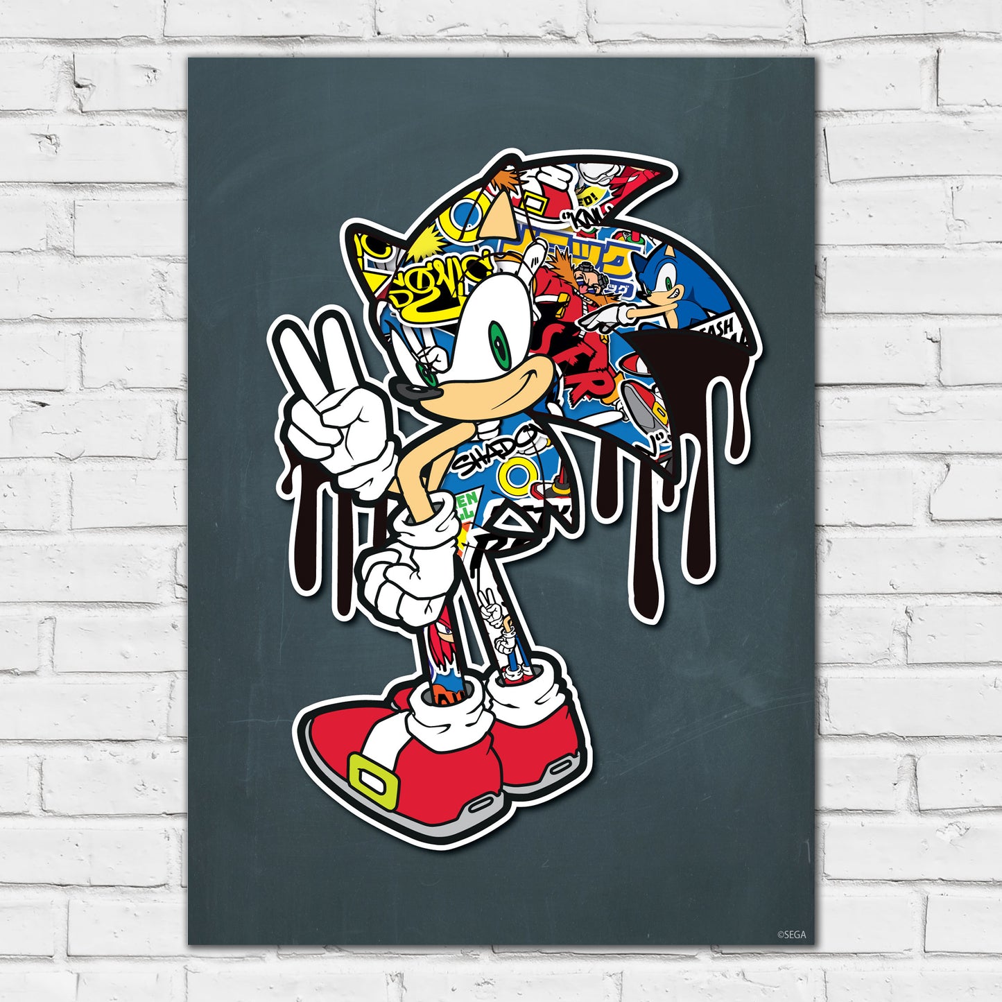 Sonic The Hedgehog Print - Sonic Peace Post Dripping Graffiti Poster Wall Art