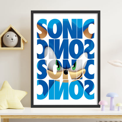 Sonic The Hedgehog Print - Sonic Repeat Name Pattern Poster Wall Art