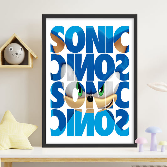Sonic The Hedgehog Print - Sonic Repeat Name Pattern Poster Wall Art