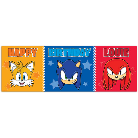 Sonic The Hedgehog Birthday - Sonic, Knuckles and Tails Heads Personalised Banner Wall Sticker